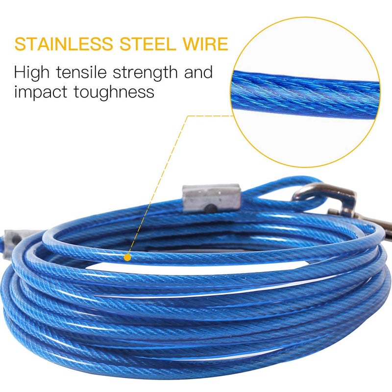 CLKHOWL Dog Stake Tie Out Cable - 16/30" Anti Rust Reflective Stake for Medium Large Dogs Up to 125 lbs, Dog Cable Runner and Metal Hooks for Yard, Camping, or Outdoors (Blue, 16FT) - Image 5